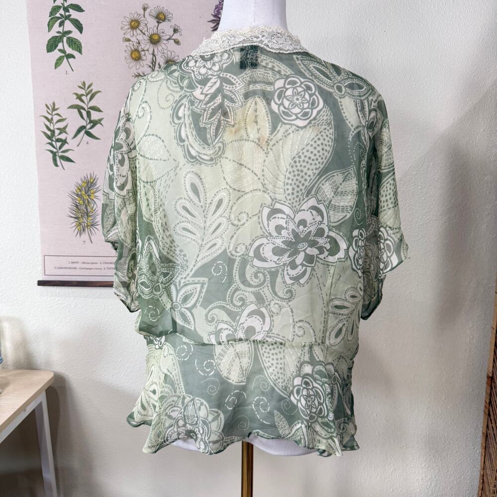 90s Y2k Silk Beaded Sheer Cardigan Jacket Hippie Forest Boho Fairy Grunge 18W 2X - Picture 4 of 8
